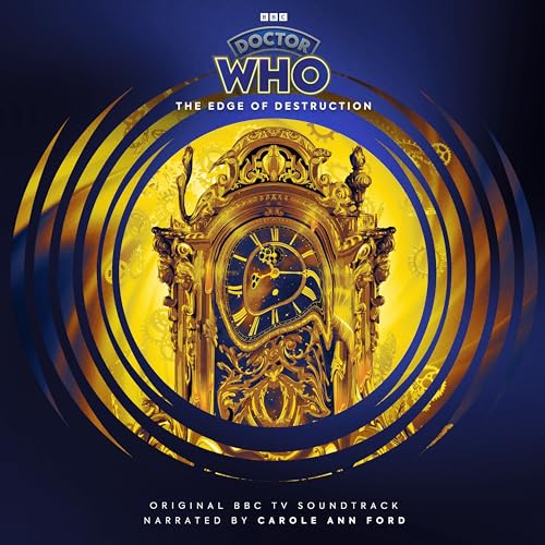 Doctor Who soundtrack cover featuring a golden grandfather clock against a blue swirl.