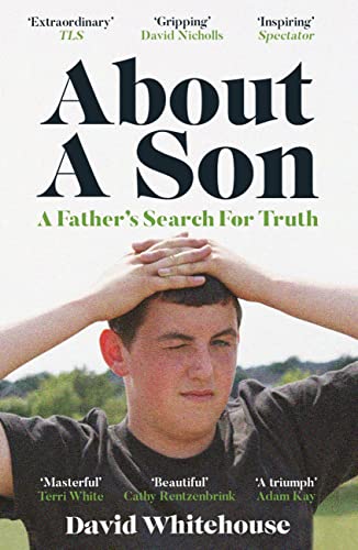 Book cover: “About A Son” with a young man looking upwards.