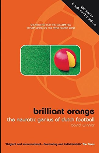 Book cover: orange background, football, green grass, and title “brilliant orange”.