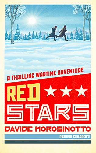 Book cover: two figures running through a snowy, forested landscape.