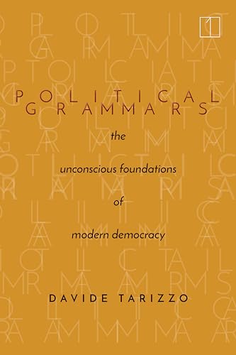 Book cover: "Political Grammars" by Davide Tarizzo, golden background with text.