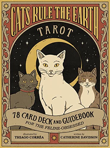 Tarot deck cover featuring three cats against a starry night background.
