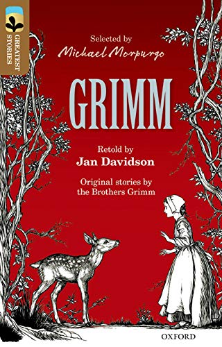 Red book cover with illustration of a girl and deer in a forest.