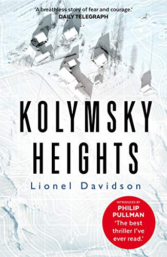 Book cover for Kolymsky Heights by Lionel Davidson featuring snowy landscape and topographical lines.