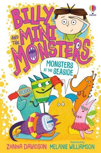 Book cover: boy with colorful monsters at the beach.