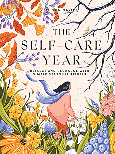 Book cover illustration of a woman walking through a garden of seasonal flowers.