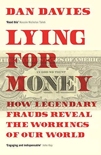 Book cover with red text over a blurred image of US currency.