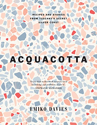 Cookbook cover with colorful terrazzo pattern and bold black title “Acquacotta”.