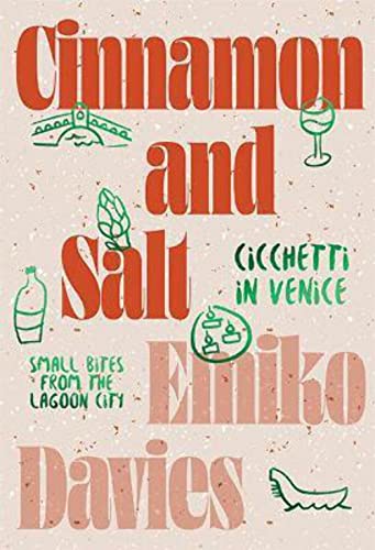 Cookbook cover with red text, green illustrations of food and a gondola.