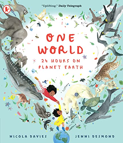 Book cover depicting diverse animals, a child, and Earth in a circular design.