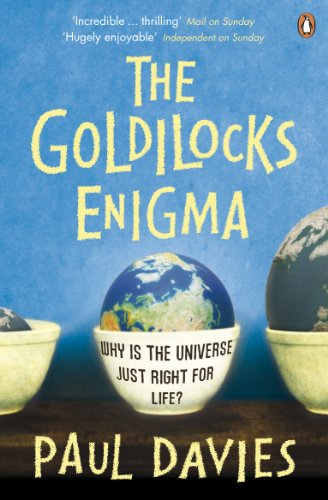 Book cover with Earth in a bowl, titled “The Goldilocks Enigma.”