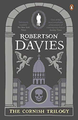 Book cover for The Cornish Trilogy by Robertson Davies featuring architectural and gothic illustrations.