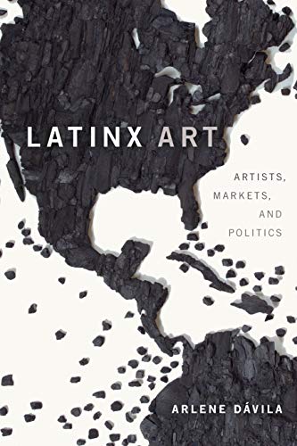 Book cover: “Latinx Art” with a textured map of the Americas.