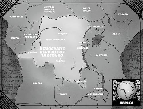Grayscale map of Central Africa, highlighting the Democratic Republic of the Congo.