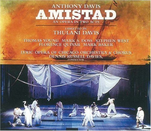 "CD cover for 'Amistad' opera, featuring a staged scene with actors on a ship."