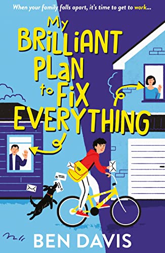 Book cover: boy on bicycle with dog, house in background.