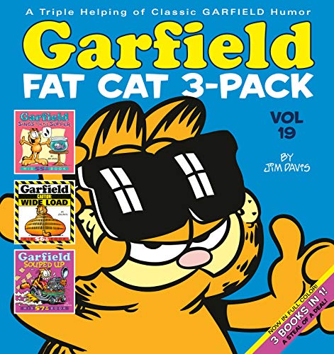 Garfield wearing sunglasses, with three smaller Garfield book covers below.