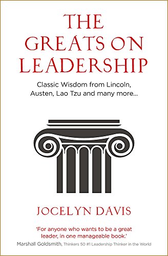 Book cover: "The Greats on Leadership" with a classical column illustration.