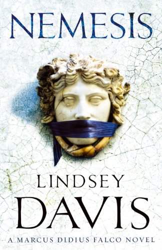 Book cover: “Nemesis” by Lindsey Davis, featuring a sculpted face with a blindfold.
