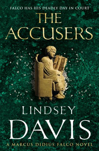 Book cover for The Accusers by Lindsey Davis featuring a stone statue on green background.