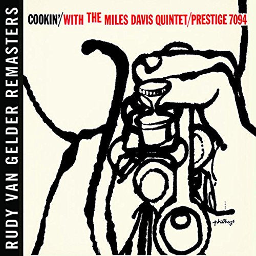 CD cover for Miles Davis’ “Cookin’,” featuring abstract black and white art.