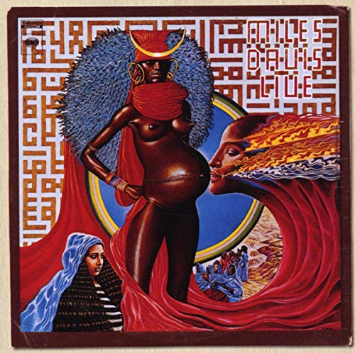 Album cover for Miles Davis’ “Live-Evil” featuring surreal, colorful figures.