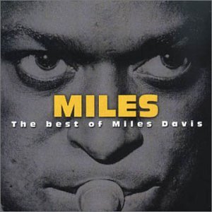 Close-up of Miles Davis’ face with “MILES” in gold lettering.