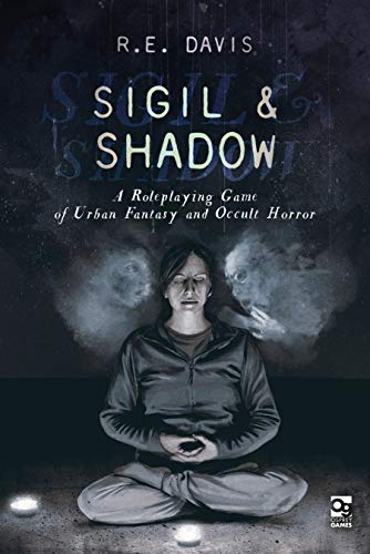 Book cover: woman meditating with ghostly figures, titled "Sigil & Shadow.