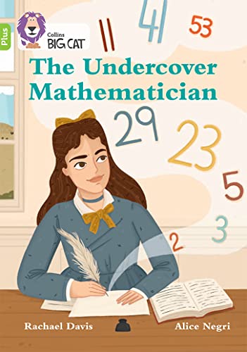 Book cover: girl with numbers, pen, and open book, illustrated style.