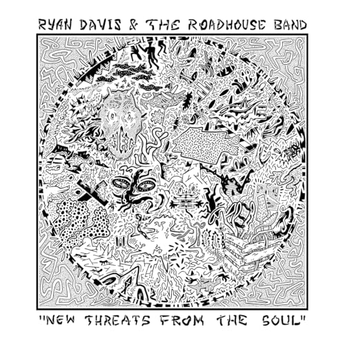 Album cover with black and white ink drawings of abstract figures inside a circle.