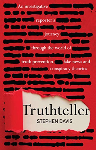 Book cover: “Truthteller” by Stephen Davis, with redacted text background.