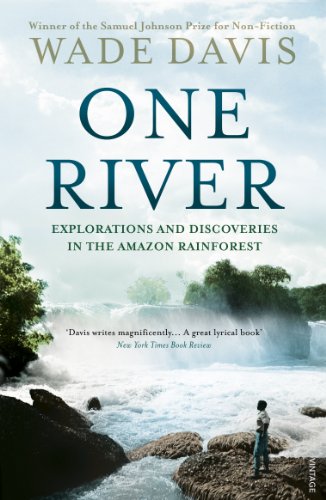 Book cover with a waterfall, a lone figure, and the title "One River.