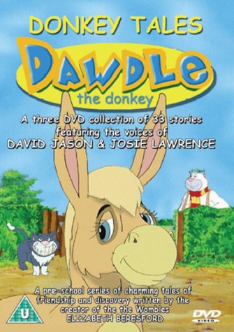 DVD cover featuring Dawdle the donkey, a cat, and a sheep in a field.