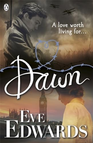 Book cover: "Dawn" by Eve Edwards, featuring a couple and wartime imagery.