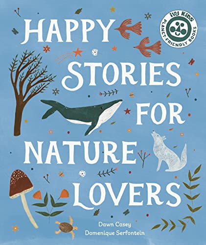 Book cover with illustrated animals, plants, and the title “Happy Stories for Nature Lovers.”