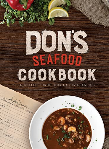 Cookbook cover with “Don’s Seafood Cookbook” title, gumbo, and handwritten notes.