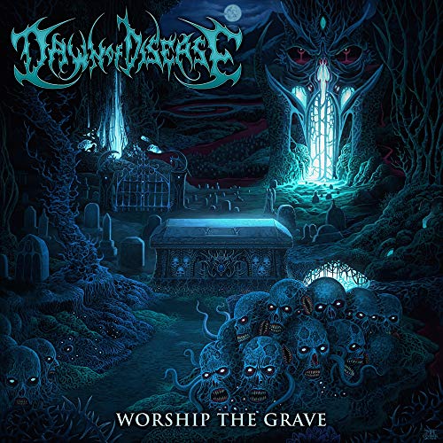 Dark album cover depicting a graveyard scene with skulls and a gothic church.