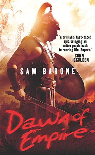 Book cover: Roman soldier with sword, shield, and fiery battlefield background.