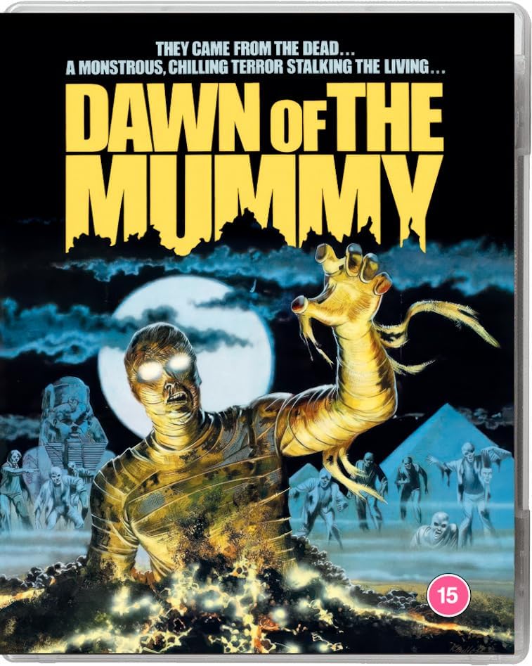 Blu-ray cover for "Dawn of The Mummy" featuring a wrapped mummy and ghosts.