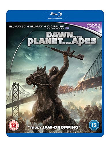 “Dawn of the Planet of the Apes” Blu-ray cover with ape and horse.