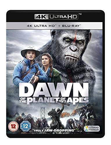 Dawn of the Planet of the Apes" 4K Blu-ray cover with ape and humans.