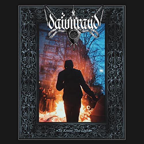 CD cover: silhouetted figure before a fiery, wintry landscape.