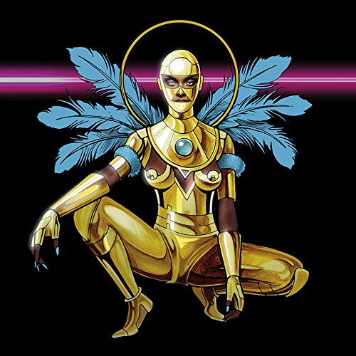 Golden, winged figure in a crouching pose against a black background.