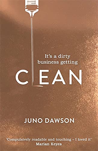 Book cover: “Clean” by Juno Dawson, with a syringe graphic.