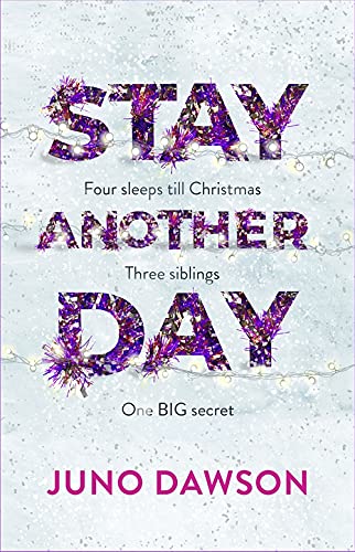 Book cover with sparkly purple title "Stay Another Day" and fairy lights.