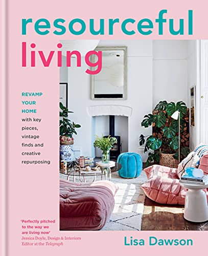 Book cover: "Resourceful Living" with a cozy, plant-filled room scene.