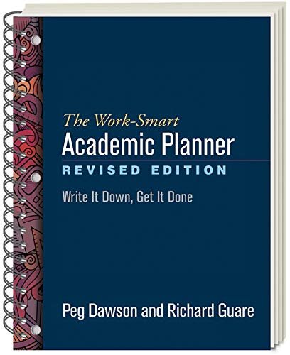 Dark blue academic planner with spiral binding and patterned edge.