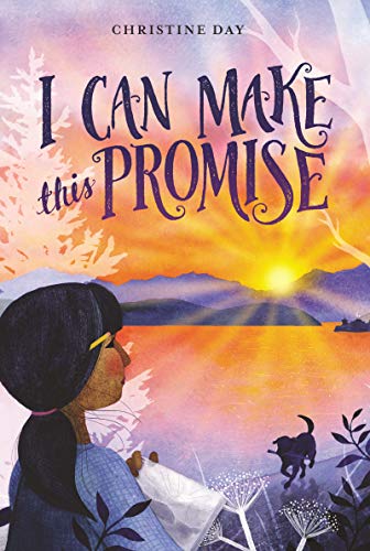 Book cover: girl looking at sunset with dog, illustrated style.