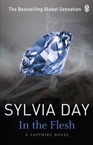 Book cover: large blue diamond with smoke, title "In the Flesh" by Sylvia Day.