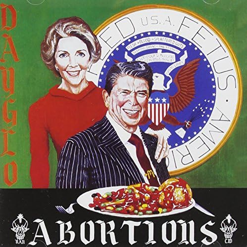 Illustration of Ronald and Nancy Reagan in front of a modified presidential seal.